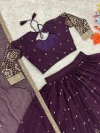 DESIGNER GEORGETTE SEQUENCE THREAD WORK LEHENGA CHOLI WITH DUPATTA PARTY WEAR WHOLESALE PRICE ETHNIC GARMENT (3)