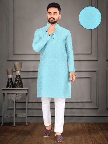 DESIGNER JACQUARD WEAVING KURTA WITH COTTON PAYJAMA SKY