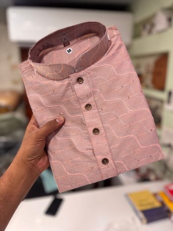 DESIGNER JACQUARD WEAVING KURTA WITH COTTON PAYJAMA PINK