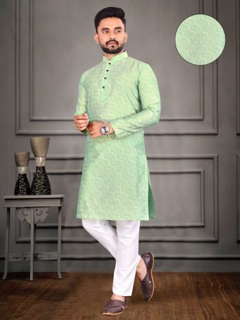 DESIGNER JACQUARD WEAVING KURTA WITH COTTON PAYJAMA MINT