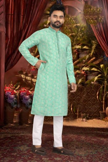 DESIGNER JACQURAD PINTEX TIE MEN'S KURTA WITH PAYJAMA SEA GREEN