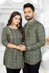 DESIGNER LINEN COTTON WEAVING THREAD WORK COUPLE COMBO SET COUPLE WEAR WHOLESALE PRICE ETHNIC GARMENT (6)