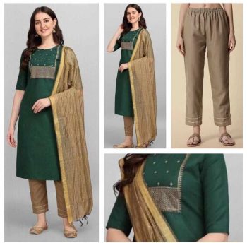 DESIGNER MAGIC COTTON TOP BOTTOM WITH JACQUARD DUPATTA GREEN