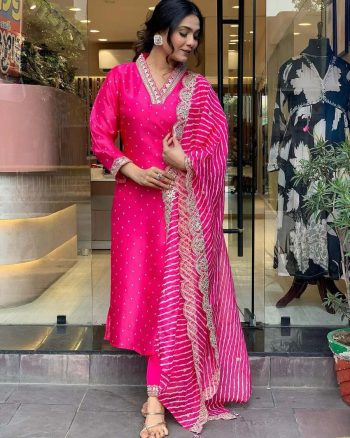 DESIGNER MODAL SILK EMBROIDERY SEQUENCE WORK TOP BOTTOM WITH DUPATTA PINK
