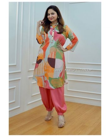 DESIGNER MUSLIN PRINT WORK  KURTI PATIYALA PINK
