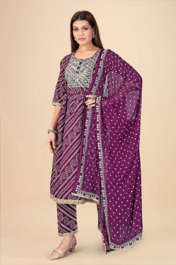 DESIGNER RAYON BANDHANI PRINTED TOP BOTTOM WITH DUPATTA VIOLET