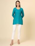 DESIGNER RAYON CHICKENKARI WORK ONLY KURTI SKY