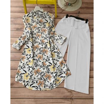 DESIGNER DIGITAL PRINT WORK KURTI WITH PALAZZO WHITE
