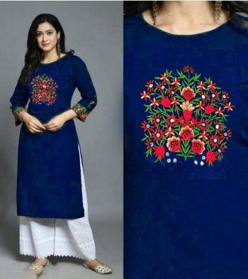 FASHIONABLE EMBROIDEDRY CHIKANKARI  KURTI WITH PALAZZO BLUE