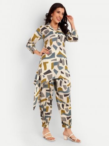 DESIGNER RAYON FOIL PRINT WORK CORD SET GREY