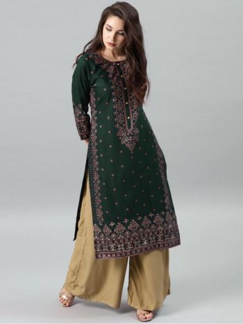 DESIGNER RAYON FOIL PRINT WORK ONLY KURTI GREEN