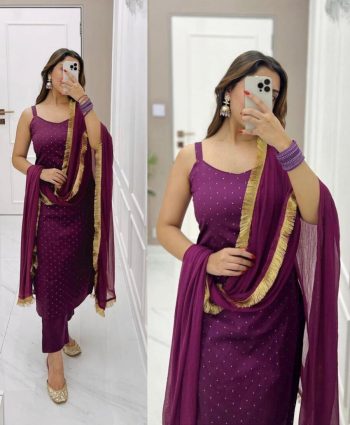 DESIGNER RAYON FOIL PRINT WORK KURTI BOTTOM WITH DUPATTA  WINE