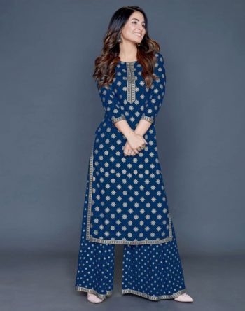 LATEST GOLD PRINT WORK KURTI WITH PALAZZO RAMA