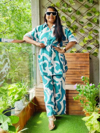 DESIGNER RAYON PRINTED CO-ORD SET SKY