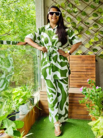 DESIGNER RAYON PRINTED CO-ORD SET PERROT GREEN