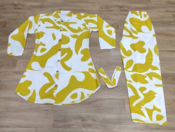 DESIGNER RAYON PRINTED CO-ORD SET YELLOW