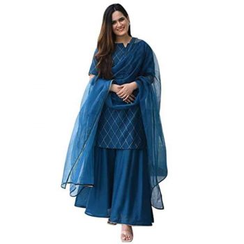 DESIGNER RAYON ZARI WORK TOP SHARARA WITH DUPATTA BLUE
