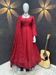 DESIGNER ROMAN COTTON PLAIN GOWN BOTTOM WITH EMBROIDERY WORK DUPATTA PARTY WEAR WHOLESALE PRICE ETHNIC GARMENT (4)