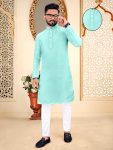 DESIGNER SILK COTTON KURTA WITH PAYJAMA MINT