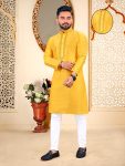 DESIGNER SILK COTTON KURTA WITH PAYJAMA YELLOW