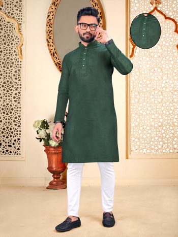 DESIGNER SILK COTTON KURTA WITH PAYJAMA GREEN