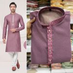 DESIGNER SILK JACQUARD EMBROIDERY WORK MENS KURTA PAJAMA FESTIVAL WEAR WHOLESALE PRICE ETNIC GARMENT (2)