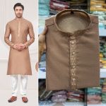 DESIGNER SILK JACQUARD EMBROIDERY WORK MENS KURTA PAJAMA FESTIVAL WEAR WHOLESALE PRICE ETNIC GARMENT (4)