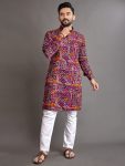 DESIGNER SOFT COTTOM FOIL PRINT WORK MEN'SKURTA WITH PAYJAMA  RANI