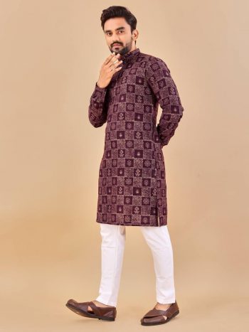 DESIGNER SOFT COTTON FOIL PRINTED KURTA WITH PAYJAMA WINE