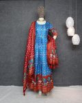 DESIGNER TUSSAR SILK PATOLA PRINT WORK GOWN WITH DUPATTA PARTY WEAR WHOLESALE PRICE ETHNIC GARMENT (2)