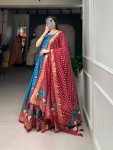 DESIGNER TUSSAR SILK PATOLA PRINT WORK GOWN WITH DUPATTA PARTY WEAR WHOLESALE PRICE ETHNIC GARMENT (2)