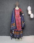 DESIGNER TUSSAR SILK PATOLA PRINT WORK GOWN WITH DUPATTA PARTY WEAR WHOLESALE PRICE ETHNIC GARMENT (1)