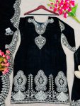 DESIGNER VELVET EMBROIDERY SEQUENCE WORK TOP BOTTOM WITH DUPATTA PARTY WEAR WHOLESALE PRICE ETHNIC GARMENT (4)