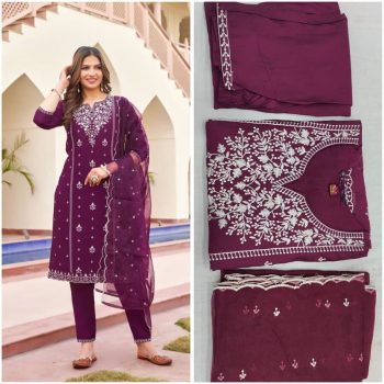 DESIGNER VISCOSE ROMAN SILK EMBROIDERY WORK TOP BOTTOM WITH DUPATTA WINE