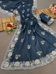 DESINER JIMMY CHOO EMBROIDERY ZARI AND SEQUENCE WORK SAREE WITH UNSTITCHED BLOUSE FESTIVAL WEAR WHOLESALE PRICE ETHNIC GARMENT (1)