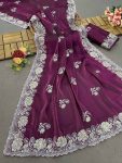 DESINER JIMMY CHOO EMBROIDERY ZARI AND SEQUENCE WORK SAREE WITH UNSTITCHED BLOUSE FESTIVAL WEAR WHOLESALE PRICE ETHNIC GARMENT (2)