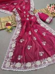 DESINER JIMMY CHOO EMBROIDERY ZARI AND SEQUENCE WORK SAREE WITH UNSTITCHED BLOUSE FESTIVAL WEAR WHOLESALE PRICE ETHNIC GARMENT (3)