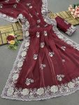 DESINER JIMMY CHOO EMBROIDERY ZARI AND SEQUENCE WORK SAREE WITH UNSTITCHED BLOUSE FESTIVAL WEAR WHOLESALE PRICE ETHNIC GARMENT (6)