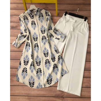 PARTY WEAR DIGITAL PRINT WORK KURTI WITH PALAZZO CREAM