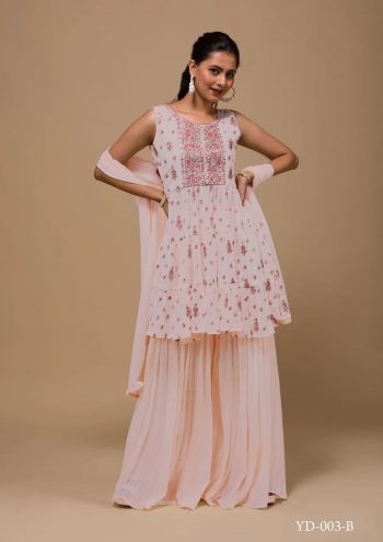 FABULOUS GEORGETTE EMBROIDERY SEQUENCE WORK TOP PALAZZO WITH DUPATTA PEACH