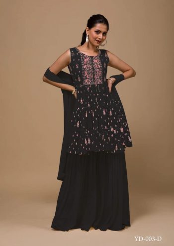FABULOUS GEORGETTE EMBROIDERY SEQUENCE WORK TOP PALAZZO WITH DUPATTA BLACK