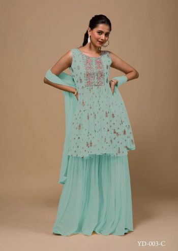 FABULOUS GEORGETTE EMBROIDERY SEQUENCE WORK TOP PALAZZO WITH DUPATTA SEA GREEN