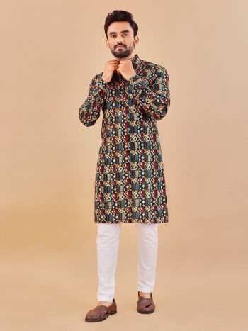 FANCT SOFT COTTON FOIL PRINT WORK KURTA WITH PAYJAMA TEAL