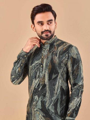 FANCT SOFT COTTON FOIL PRINT WORK KURTA WITH PAYJAMA GREY