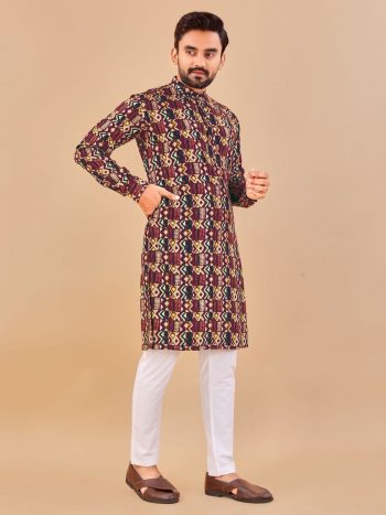 FANCT SOFT COTTON FOIL PRINT WORK KURTA WITH PAYJAMA MAROON