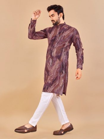 FANCT SOFT COTTON FOIL PRINT WORK KURTA WITH PAYJAMA WINE