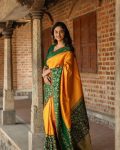 FANCY BANARASI SILK GOLD ZARI WEAVING WORK SAREE WITH UNSTITCHED BLOUSE PARTY WEAR WHOLESALE PRICE ETHNIC GARMENT (4)