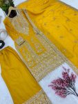 FANCY CHINON EMBROIDERY CODING DORI SEQUENCE WORK TOP PALAZZO WITH DUPATTA FESTIVAL WEAR WHOLESALE PRICE ETHNIC GARMENT (1)