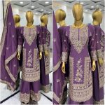 FANCY CHINON EMBROIDERY CODING DORI SEQUENCE WORK TOP PALAZZO WITH DUPATTA PARTY WEAR WHOLESALE PRICE ETHNIC GARMENT 7 (11)