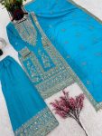 FANCY CHINON EMBROIDERY CODING DORI SEQUENCE WORK TOP PALAZZO WITH DUPATTA PARTY WEAR WHOLESALE PRICE ETHNIC GARMENT 8 (19)